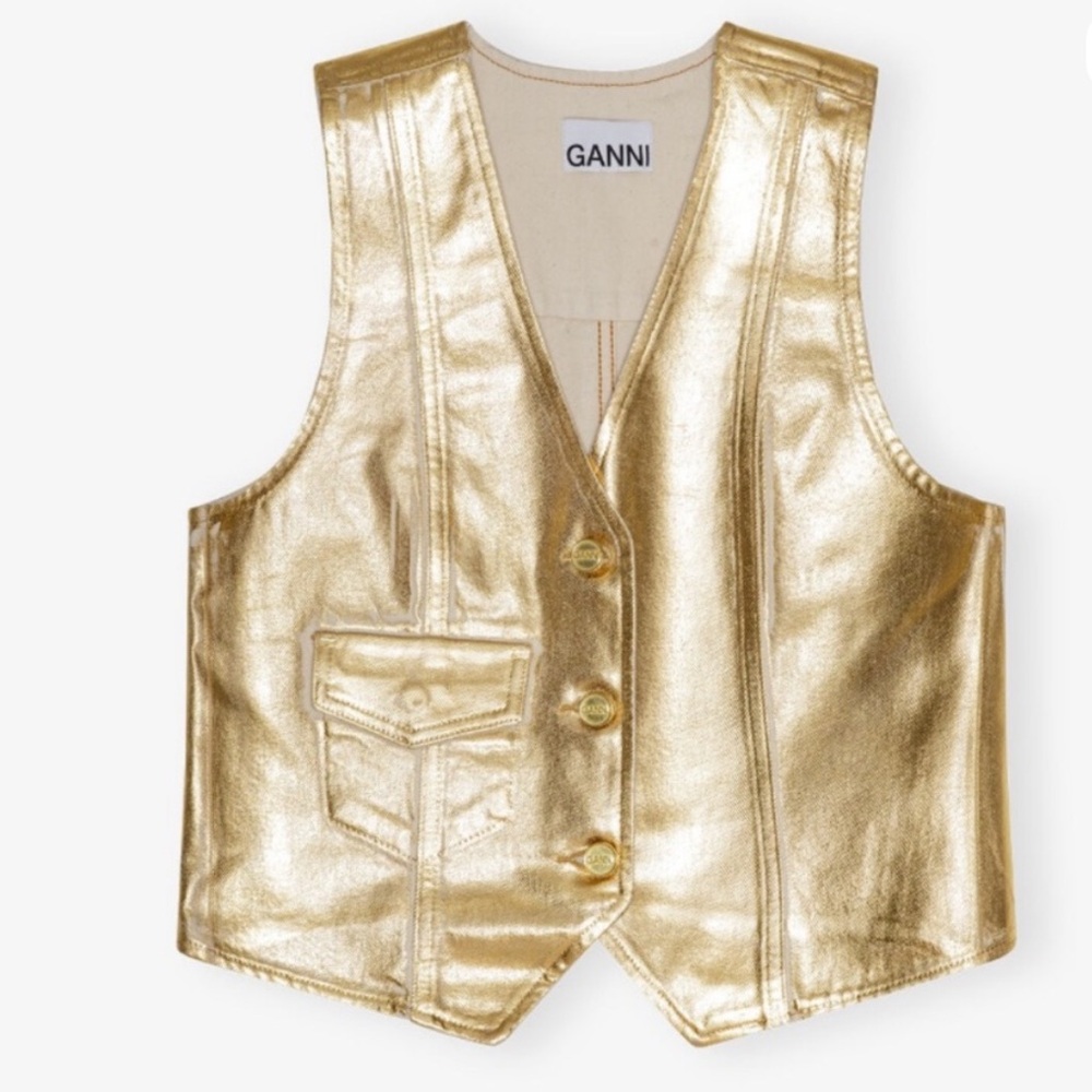 BNWT Ganni Metallic Gold Leather Vest